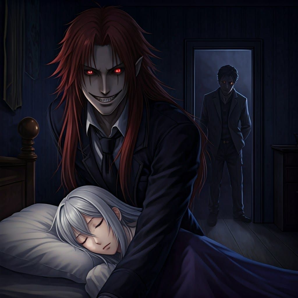 Menacing Figure in Dark Bedroom, Nightmare Ambiance