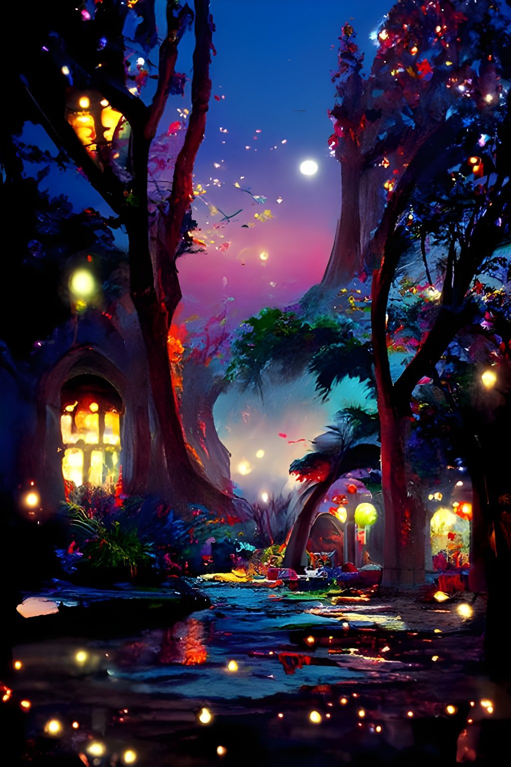 Enchanting Magic Night in Glowing Neon Colors