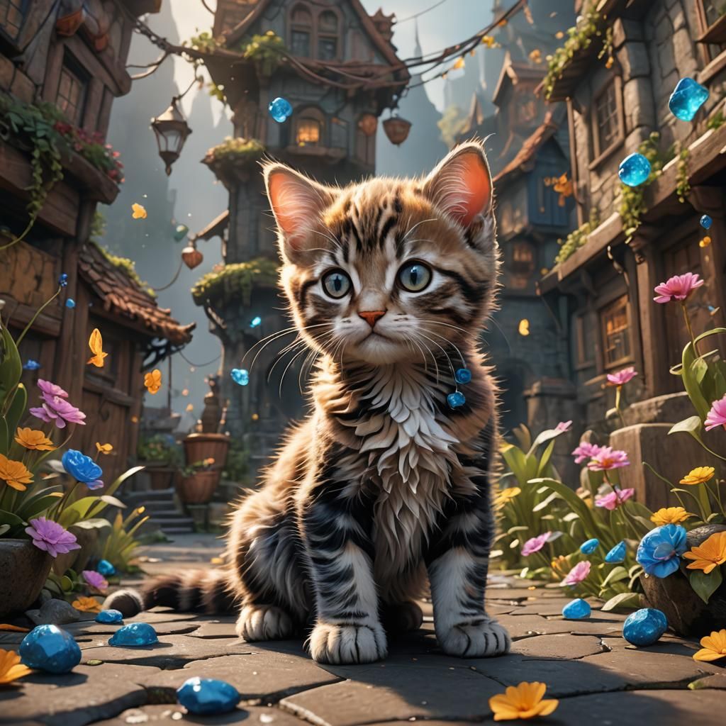 Cute Kitten in Detailed Fantasy Art