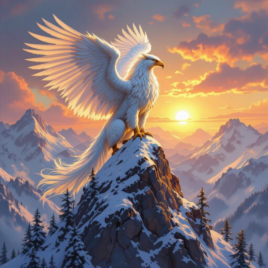 Griffin Surveys Kingdom in Fantasy Art Style