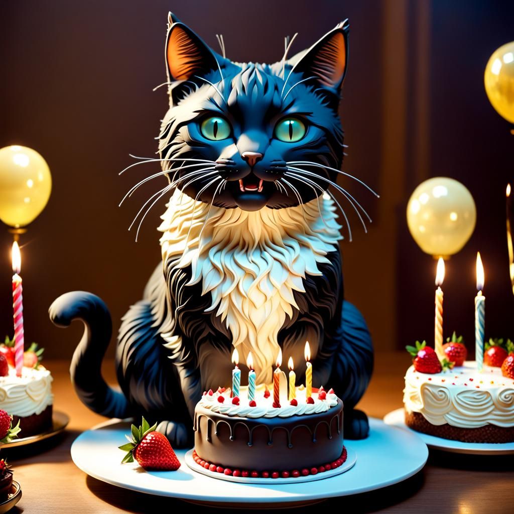 Cat Eating Cake: 3D Rendered Cake Sculpture