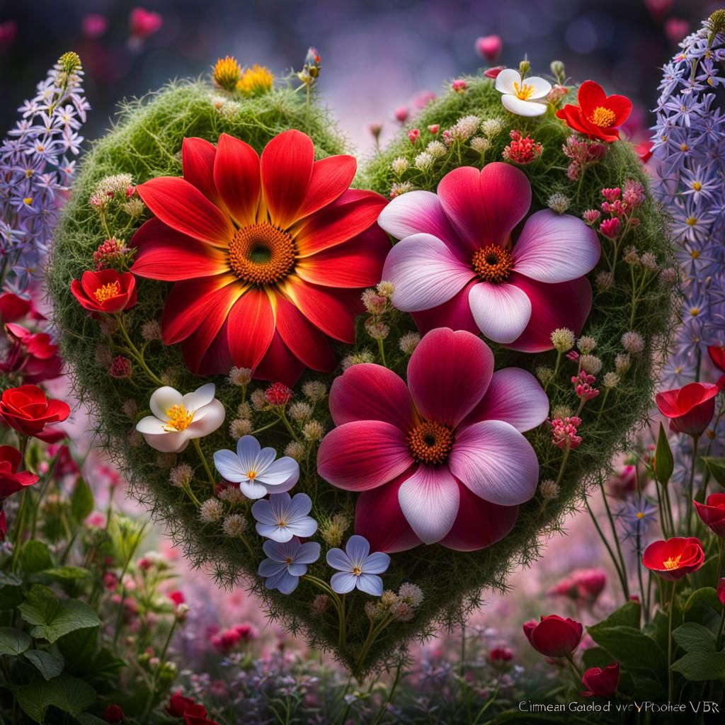 Heart and Flower Garden: Hyperrealistic Ecological Art