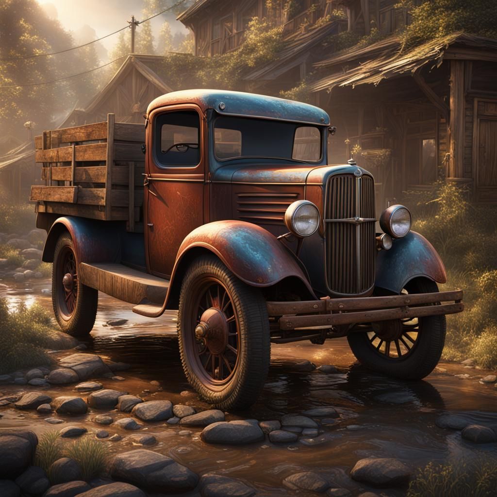 Detailed Matte Painting of a Classic Ford Truck