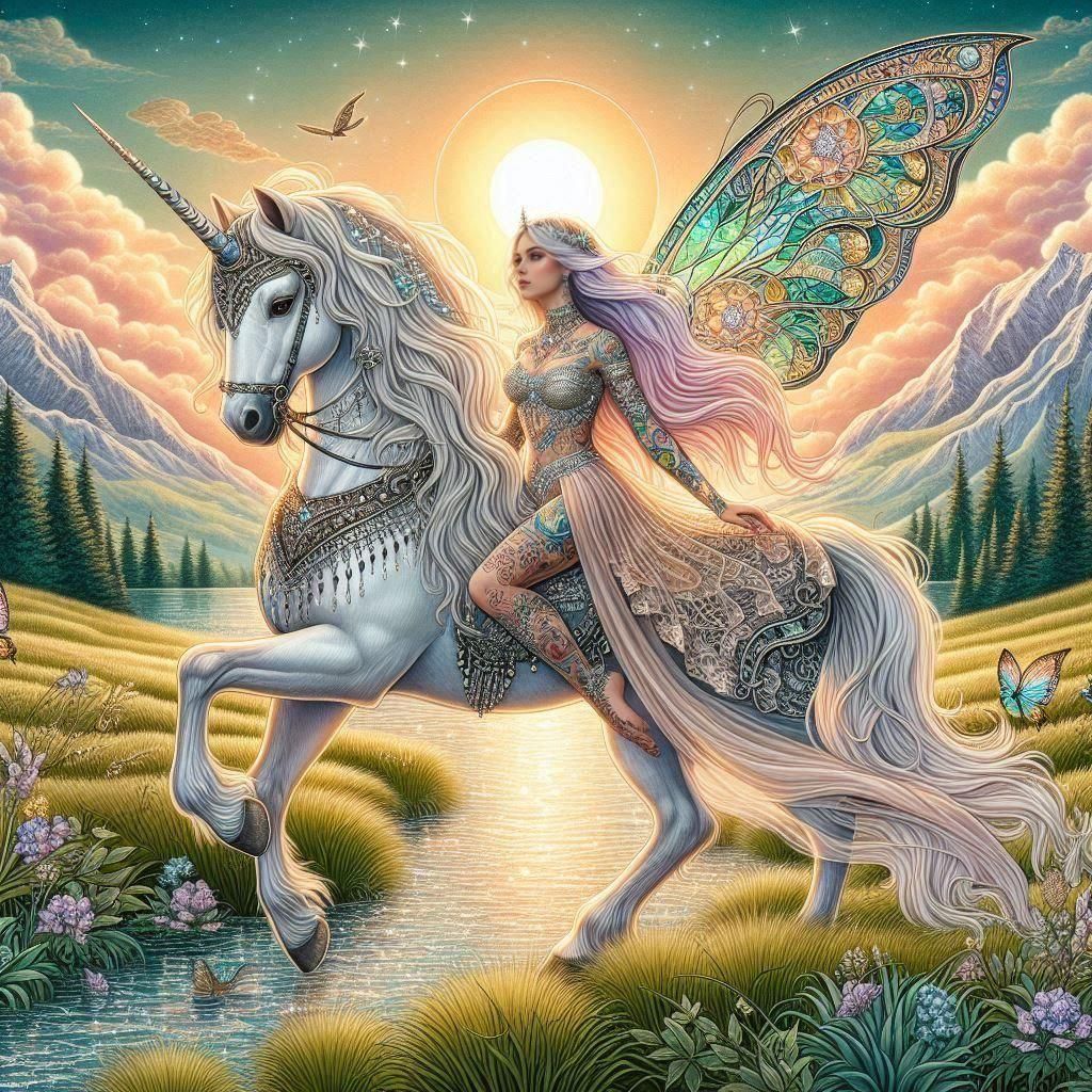 Fairy Princess on Unicorn at Dusk