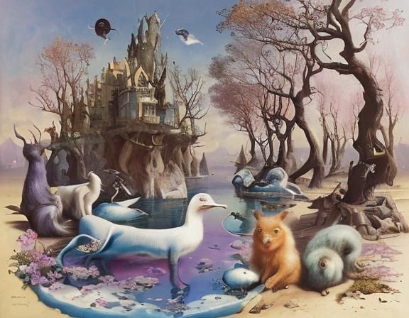 Surreal Utopia in Dali-esque Oil Painting