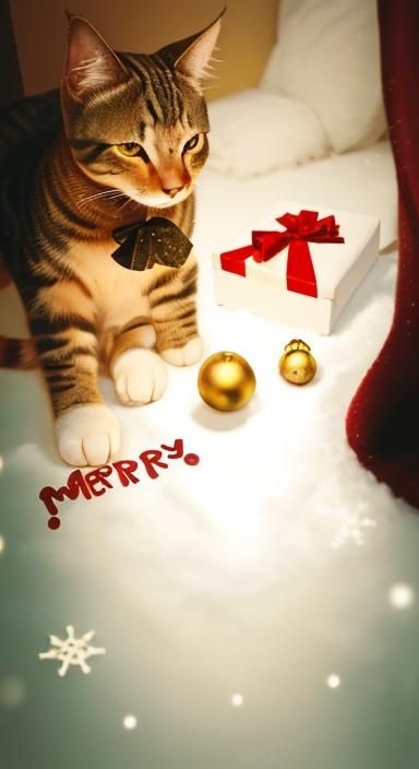 Christmas Cat with Gifts in Warm Atmosphere