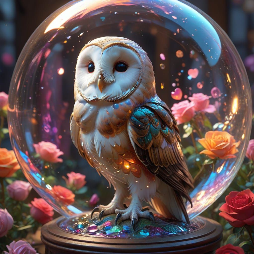 Stunning Valentine's Day Glass Bubble Portrait with Barn Owl