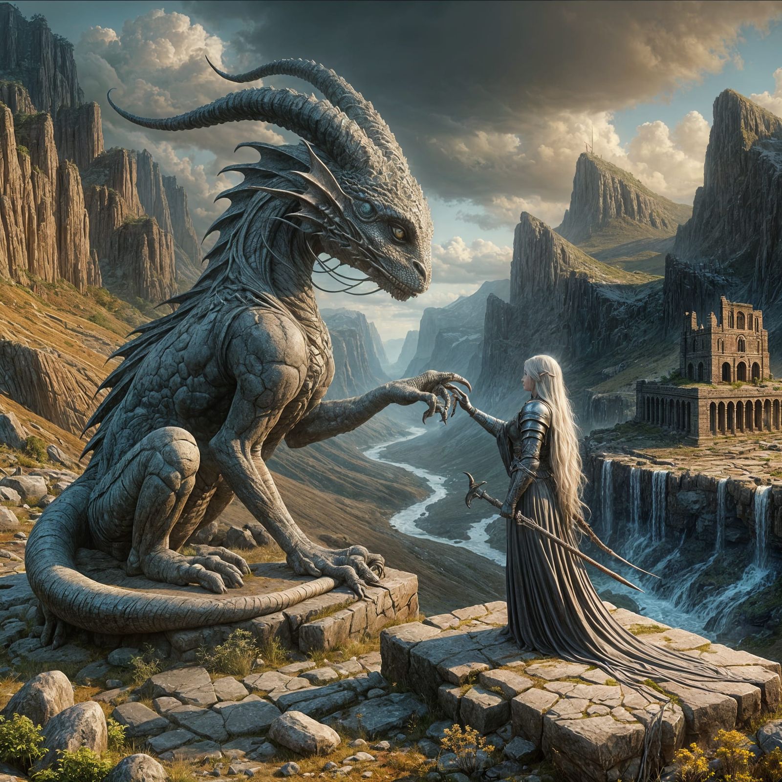 Elf Statue Touching Basilisk, Renaissance Style
