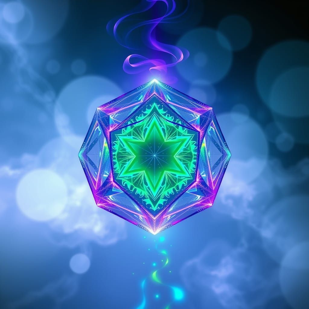 Cosmic Balance: Luminous Digital Lazer Octahedron