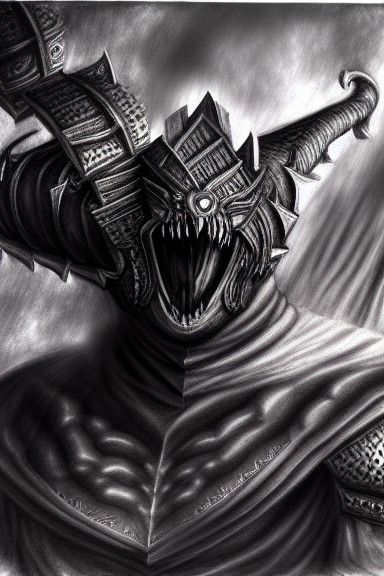 Hyperdetailed Charcoal Drawing of Armored Balrog God