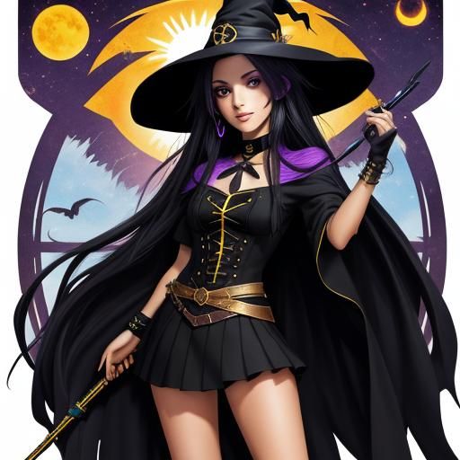 Anime Witch with Zodiac Symbols and Scepter
