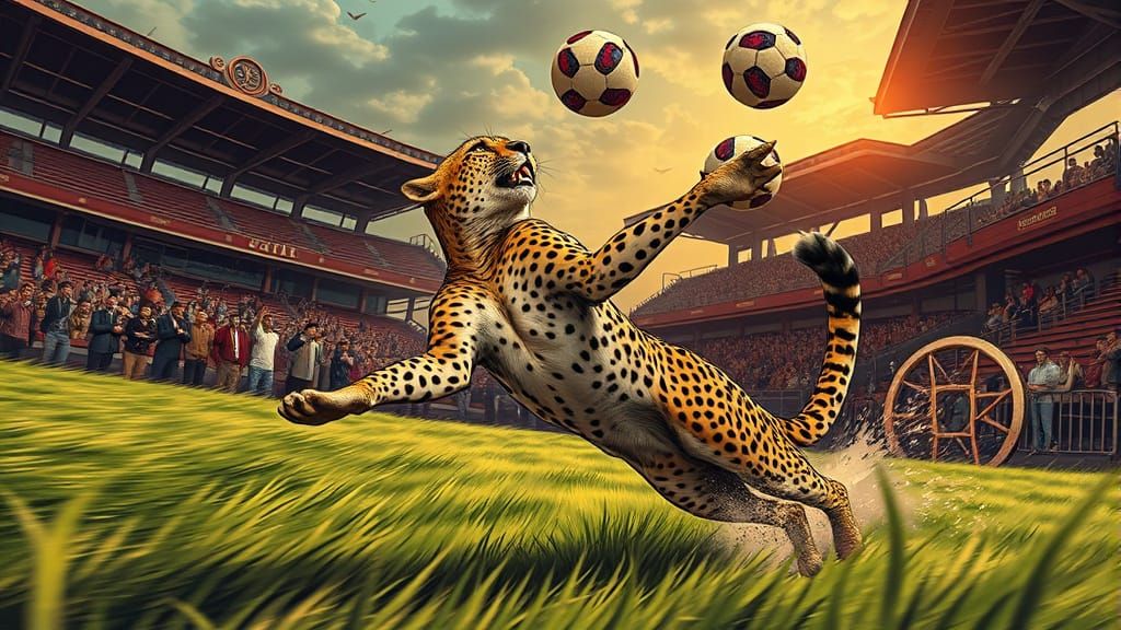 Cheetah Tennis Serve in Steampunk Comic Style