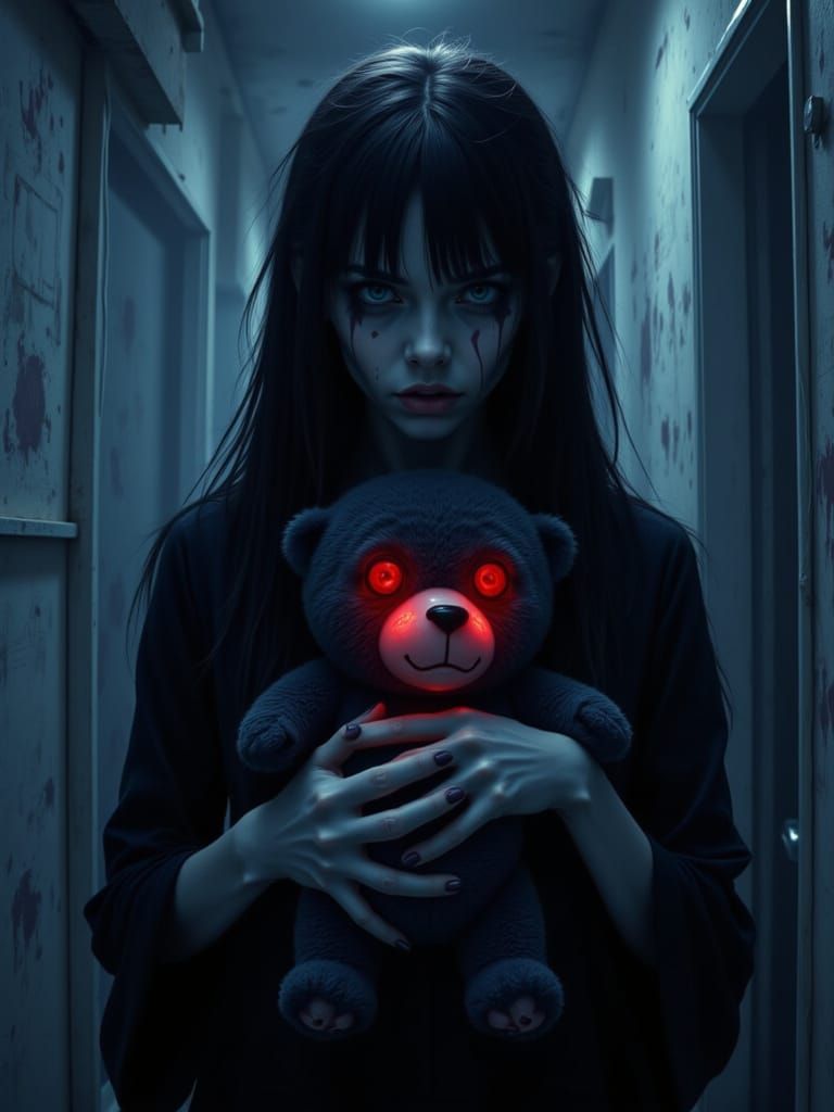 Gothic Woman with Glowing Eyes Teddy Bear, Dark Aura