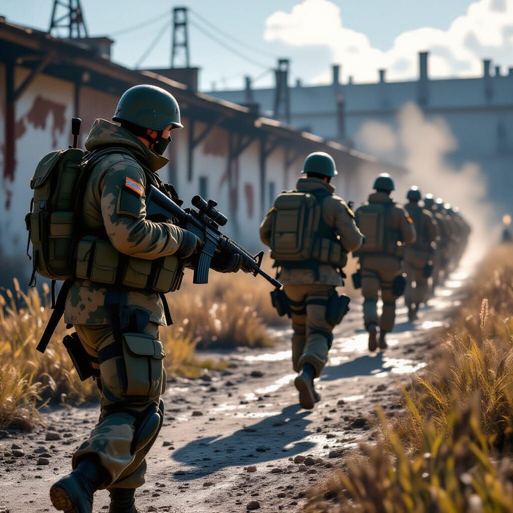 Russian Soldiers Training in Gritty Matte Painting Style
