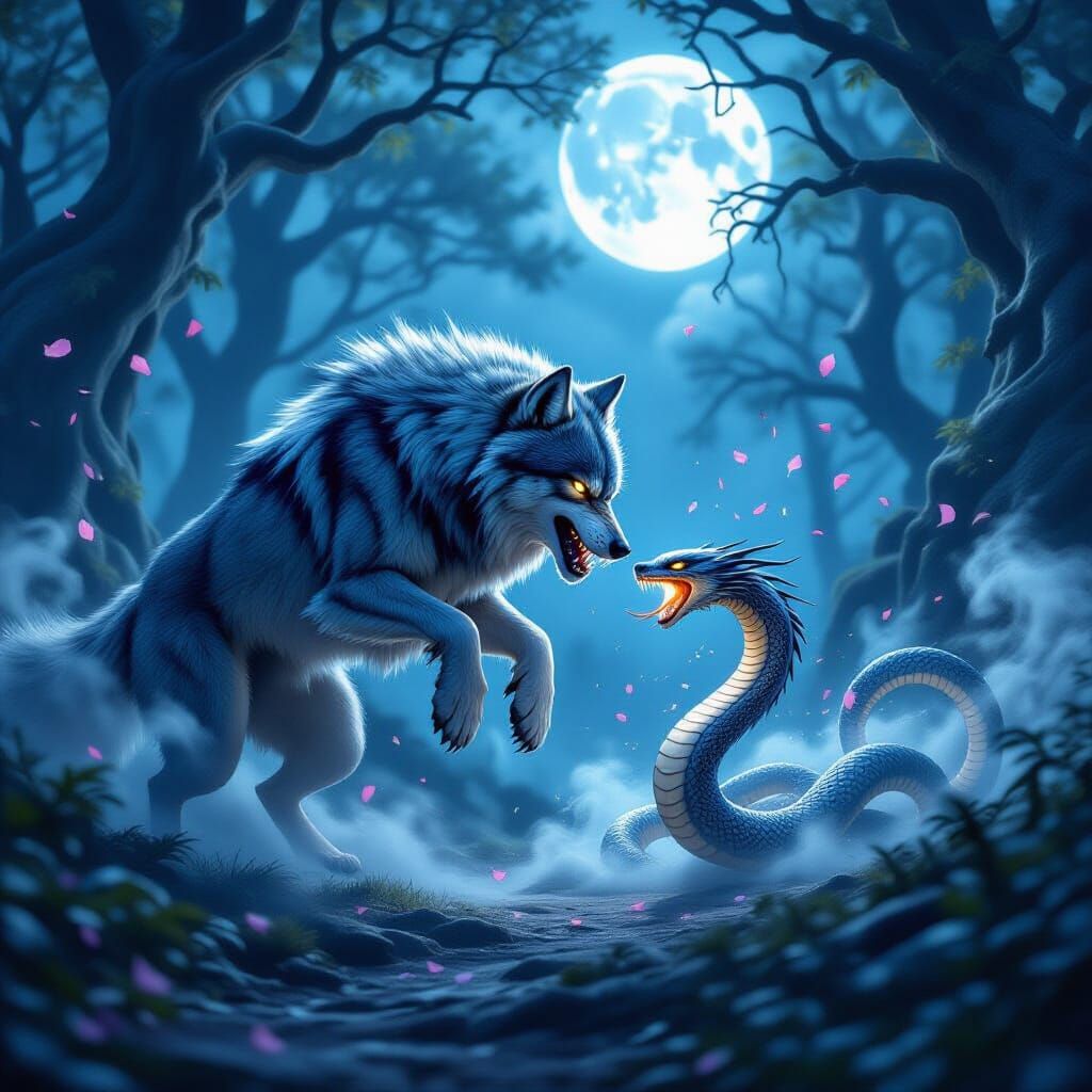 Wolf vs Serpent Showdown in Enchanted Forest