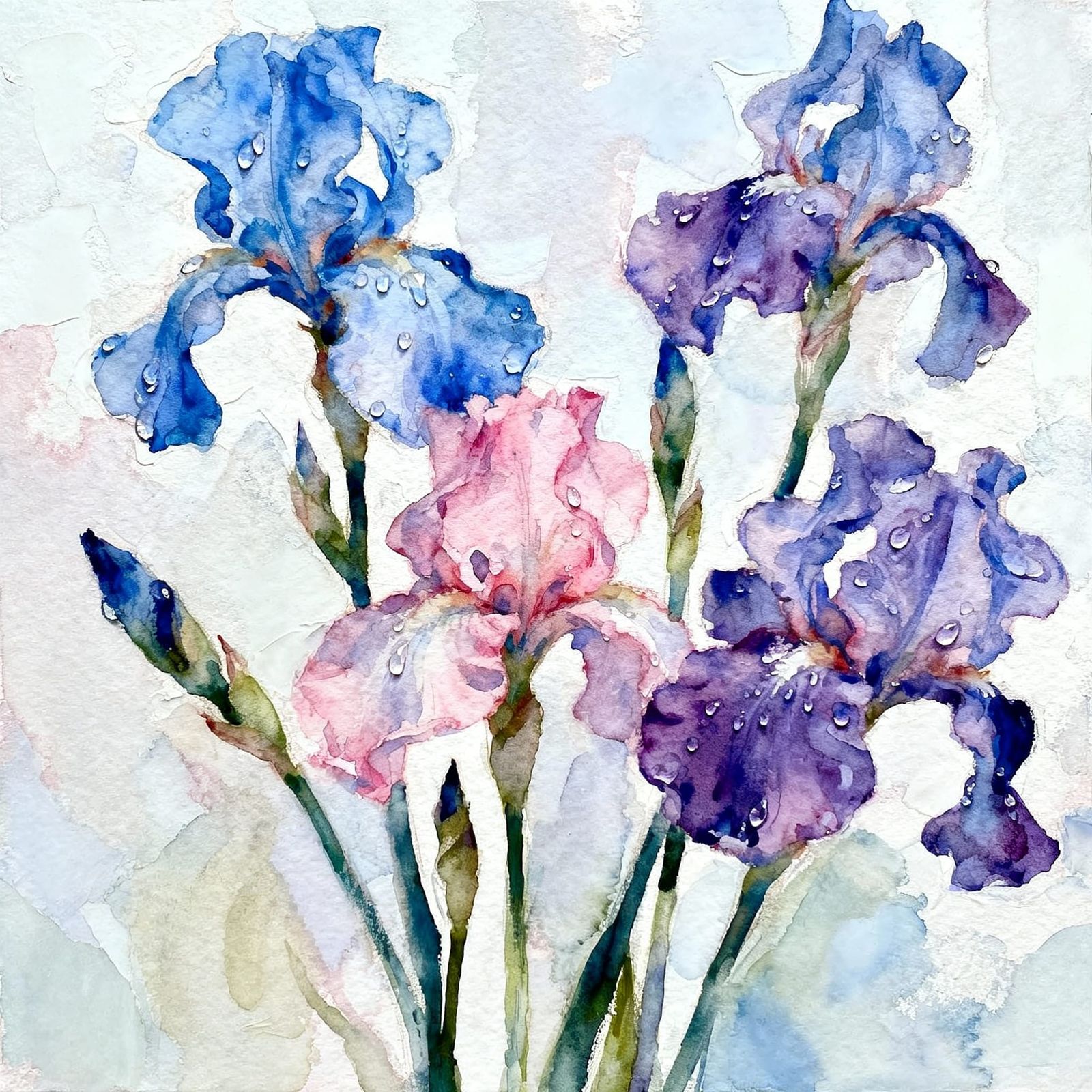 Dew-Kissed Flowers in Ethereal Mixed Media Style