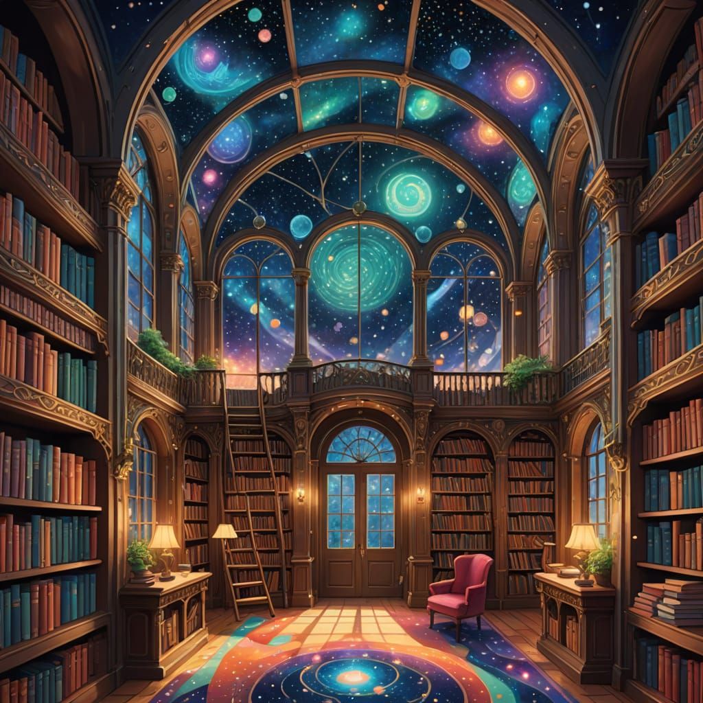 Cosmic Library Unveils Celestial Secrets through Art Nouveau...