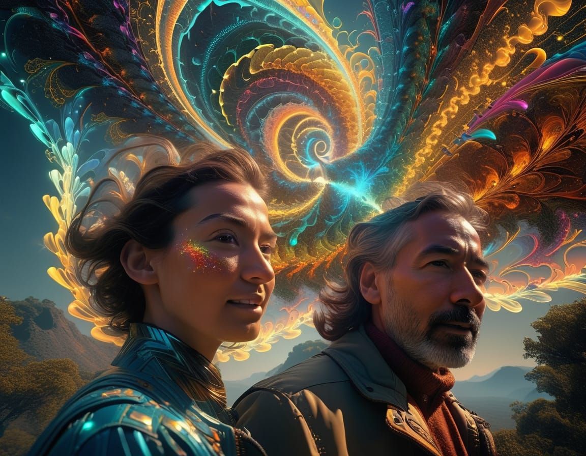 Deeply genetic in nature trails of polychrome light and zigz...