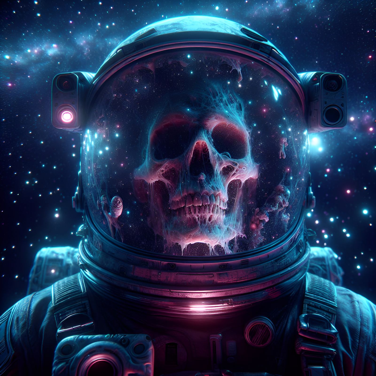 Astronaut's Cosmic Horror: Skull in Space