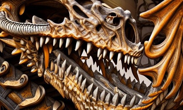Dragon Skeleton Exhibit, Photorealistic Museum Display