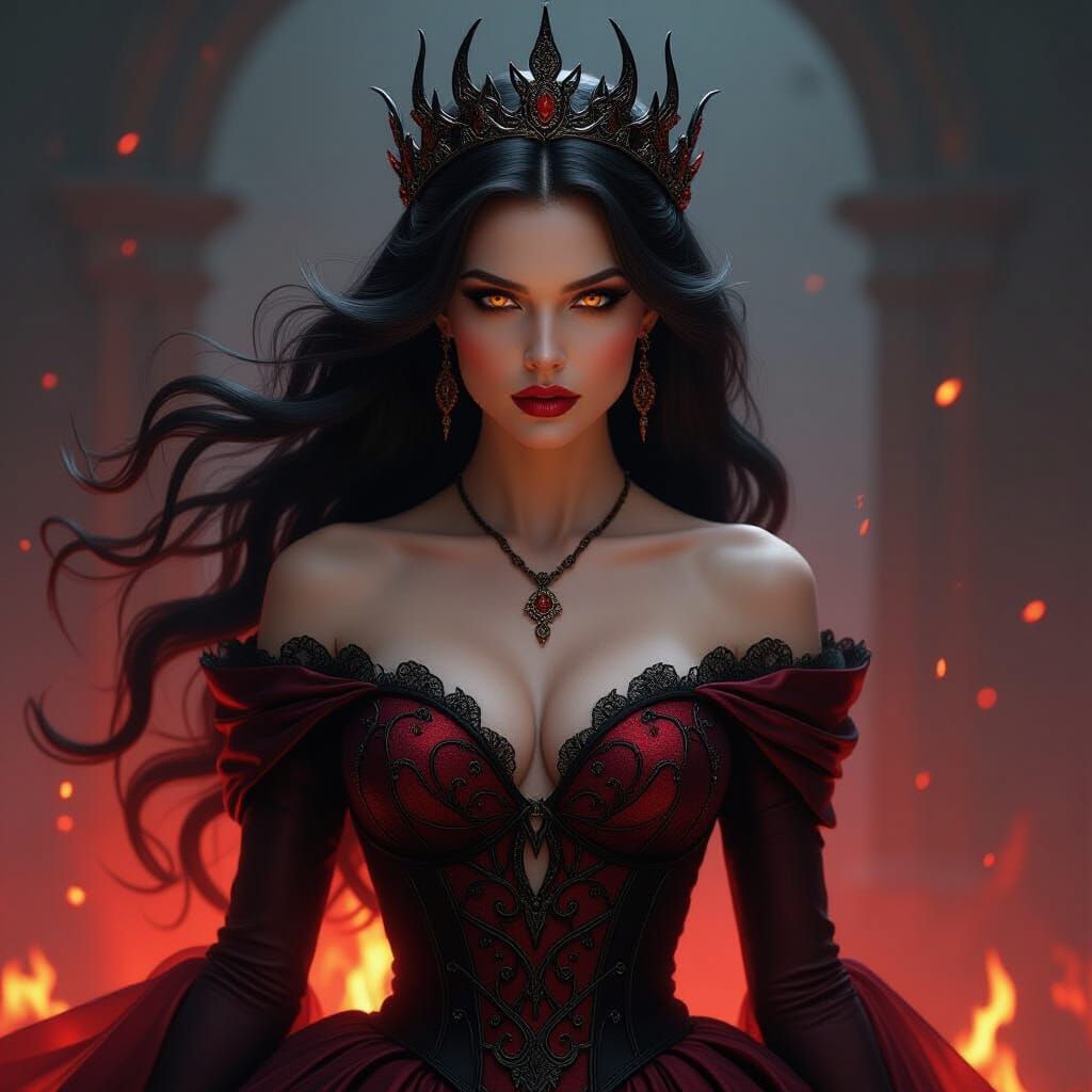 Dark Fire Queen with Shadowy Tendrils and Embers