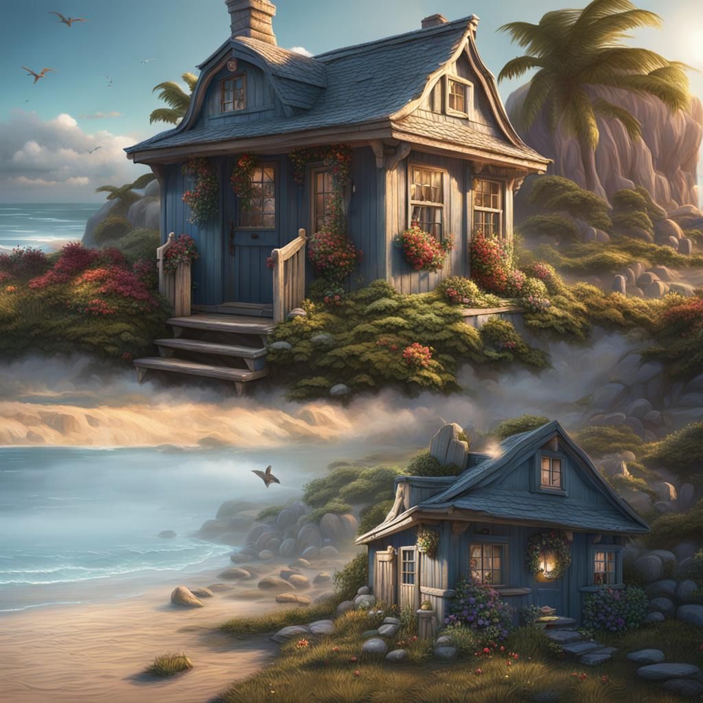 Quaint Beach Cottage in Detailed Matte Painting