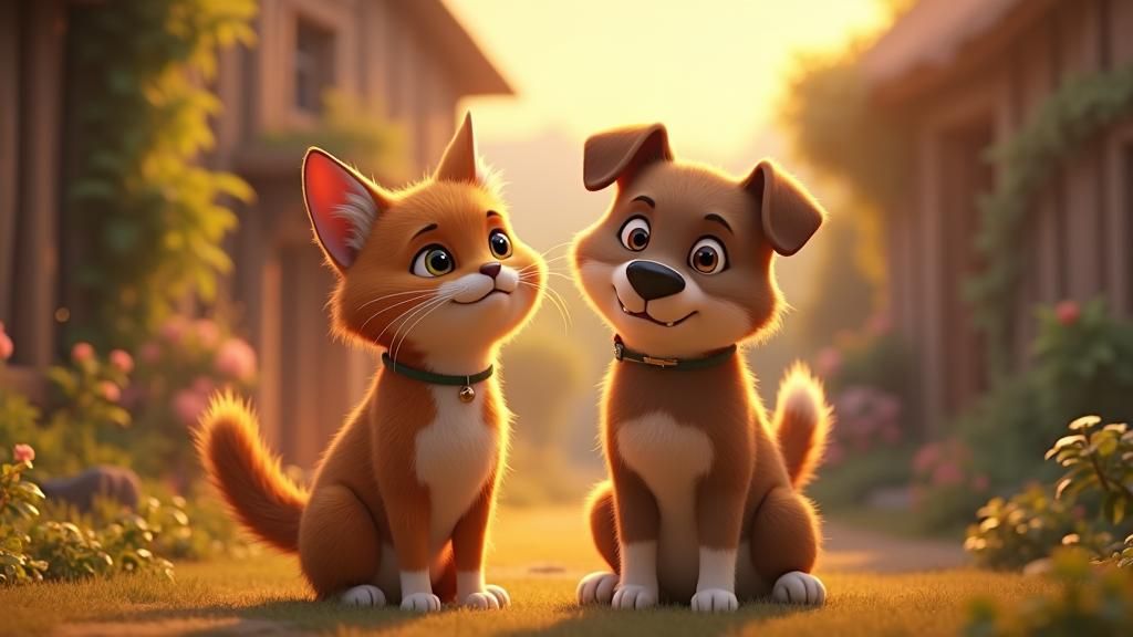 Heroic Cat and Dog Friendship in Sunny Village