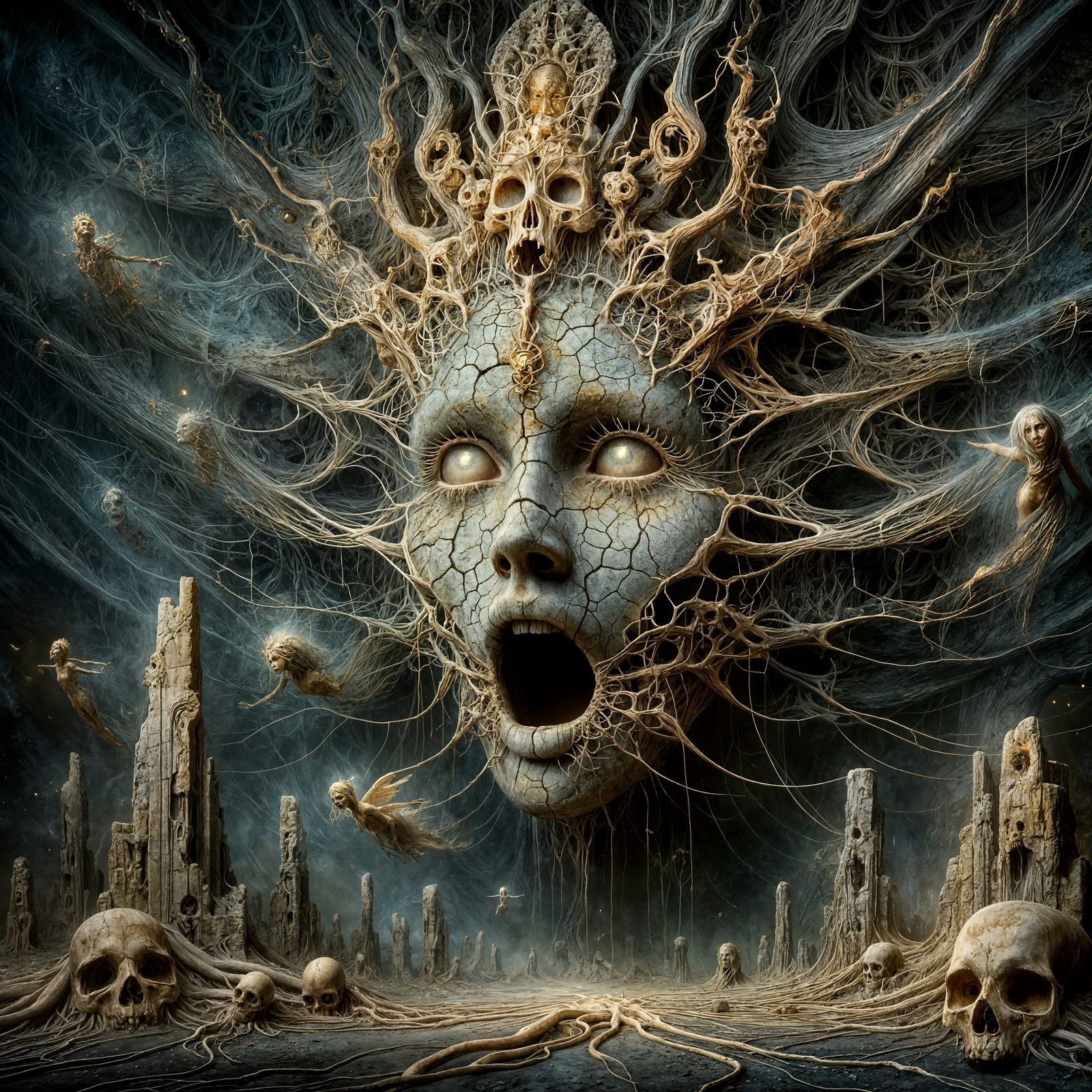 Surreal Decaying Deity in Dark Realm