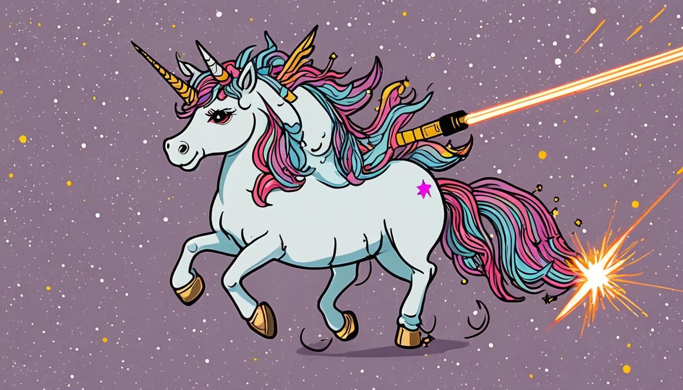 Cartoon Unicorn with Laser Beam Eyes