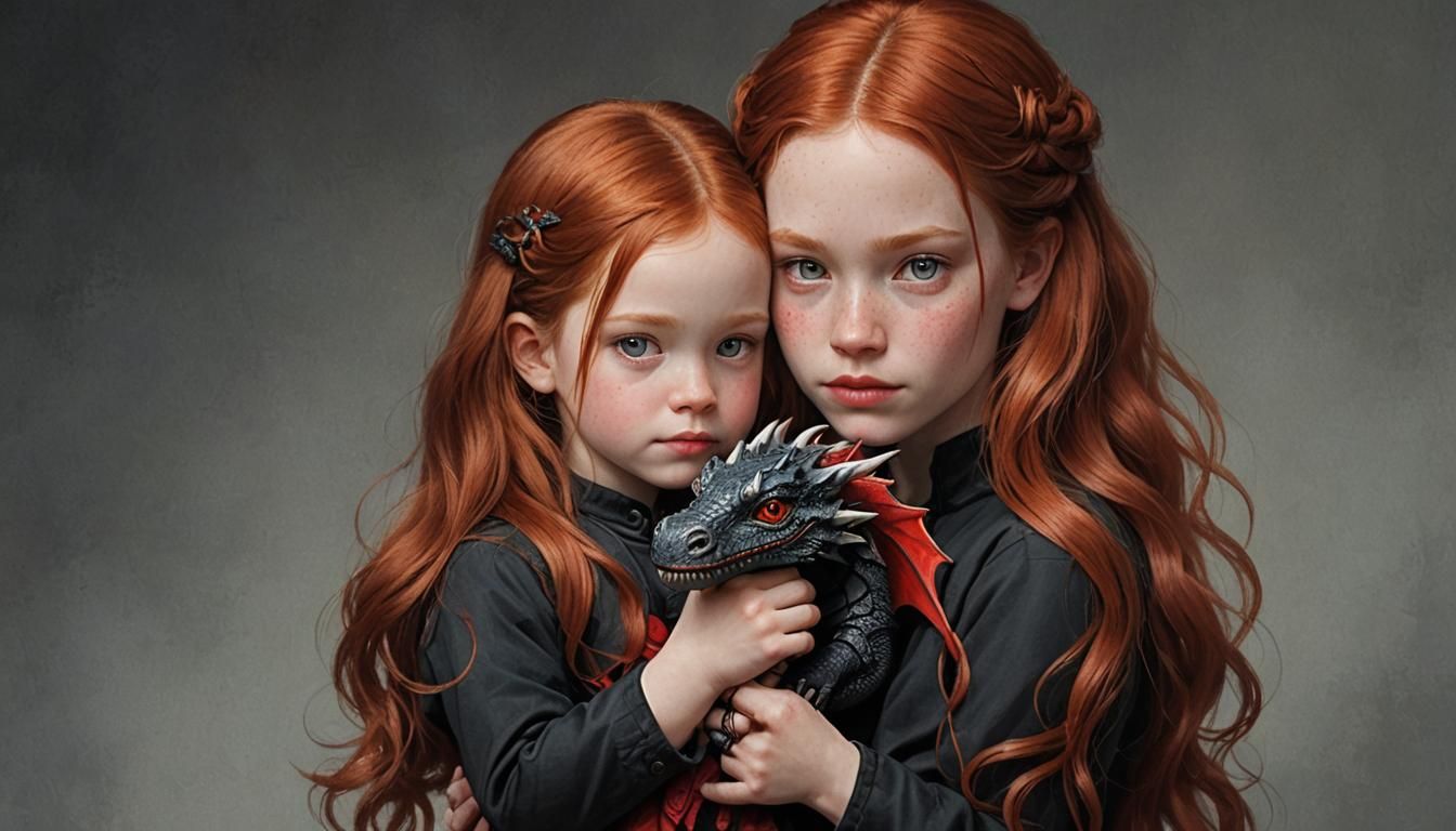 Girl Holds Miniature Black and Red Dragon