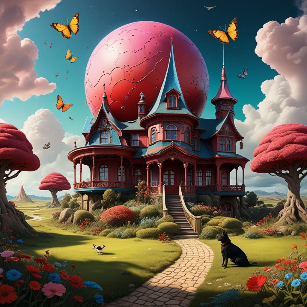 Enchanted Celestial Village in Vibrant Dreamlike Style