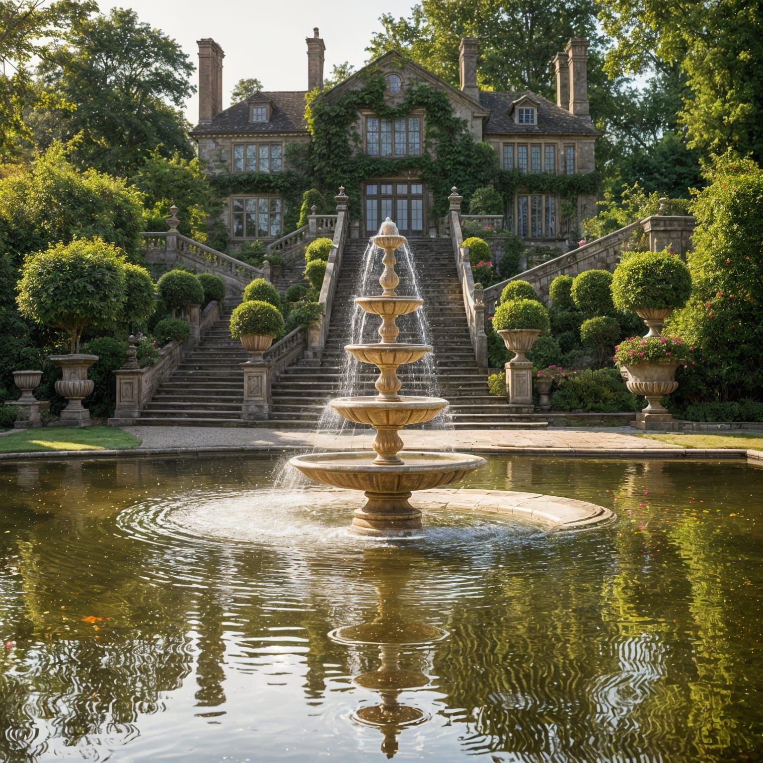 Elegant English Manor Estate in a Serene Garden