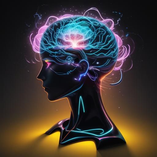Glowing Brain with Neon Circuits in Anime Style