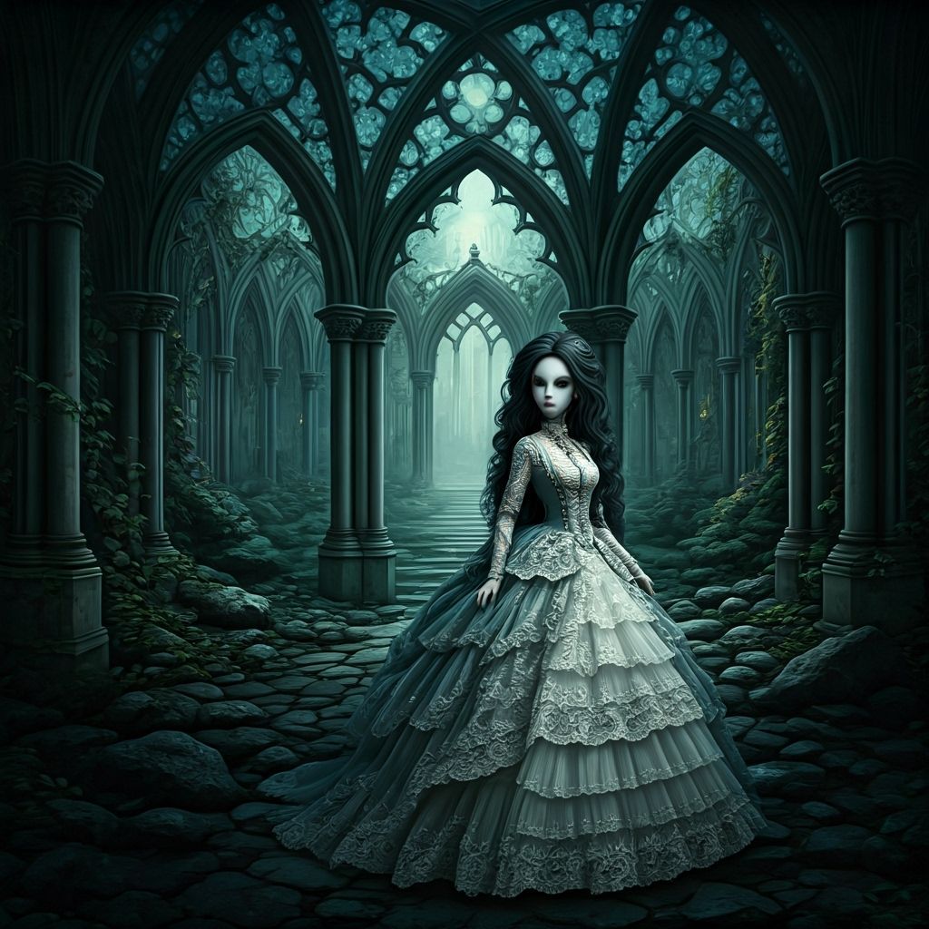Mystical Gothic Dolls in a Crumbling Landscape