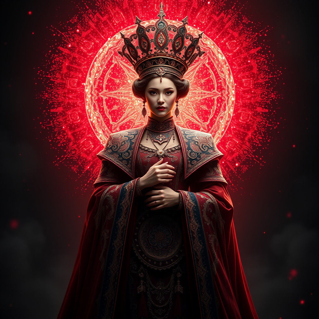 Regal Queen Surrounded by Glittering Particles