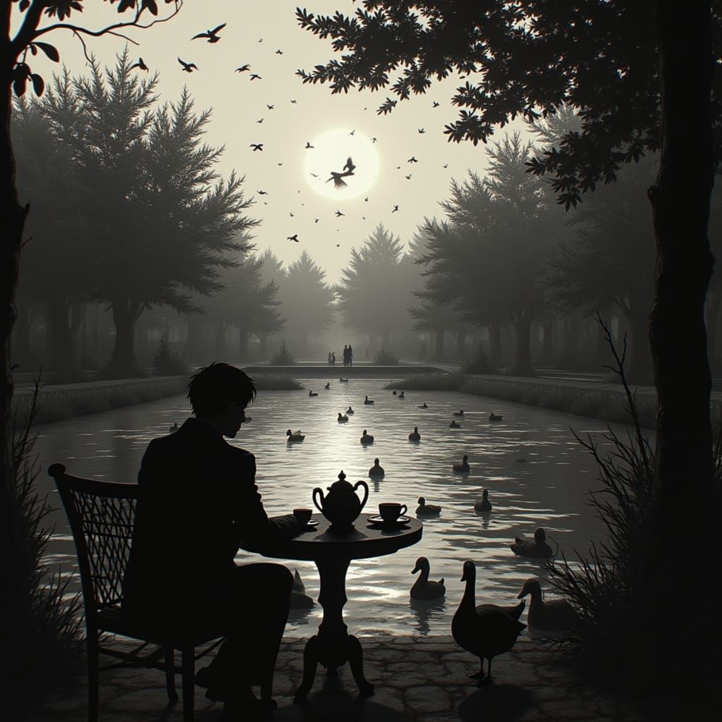 Sunset Tea Overlooking Ducks in Glitchcock Style