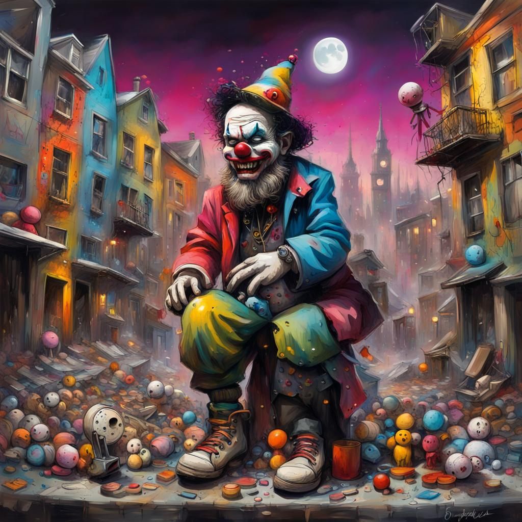 Gothic City Built from Toys in Graffiti Art Style