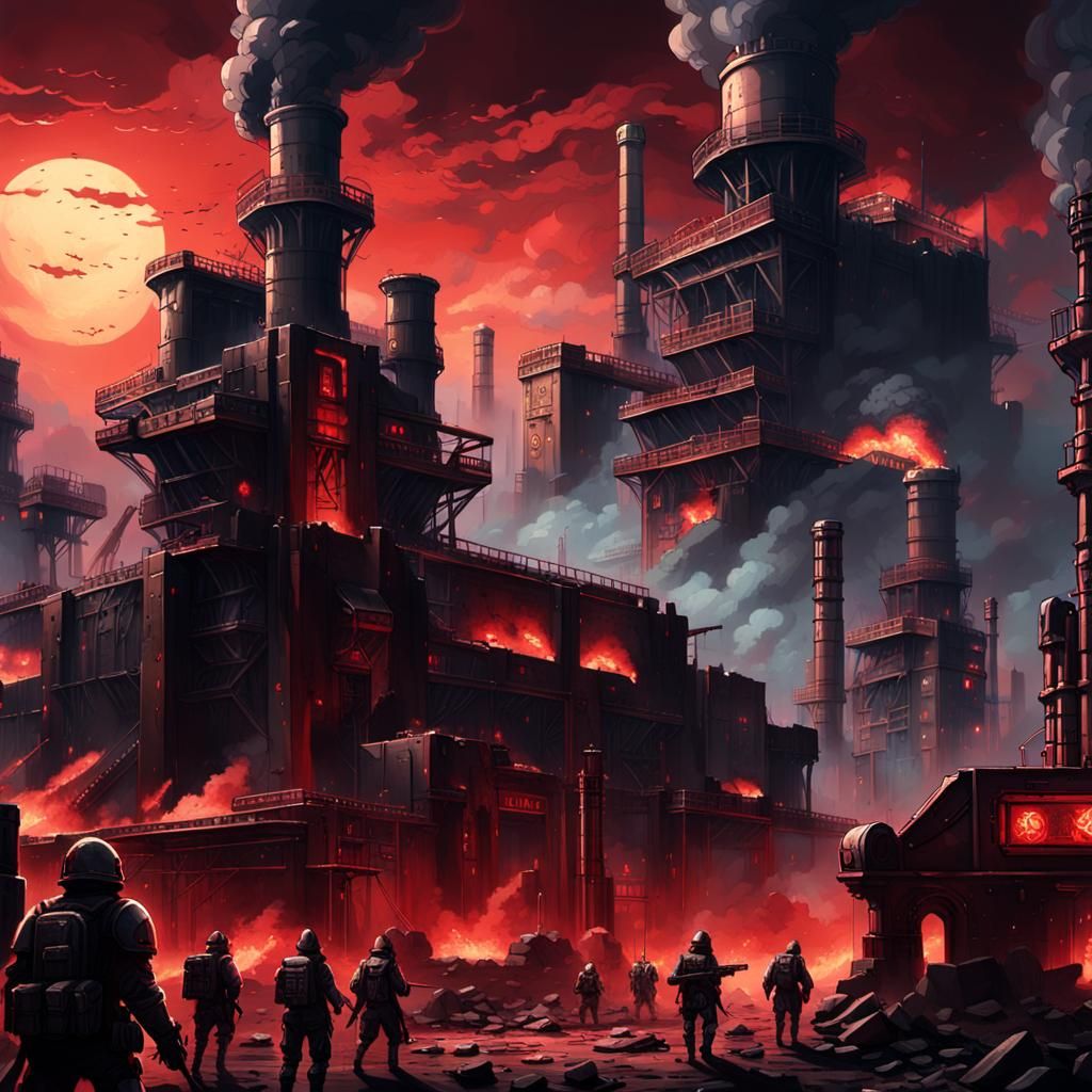Dark Fantasy Industrial Metropolis with Mechanized Warriors...