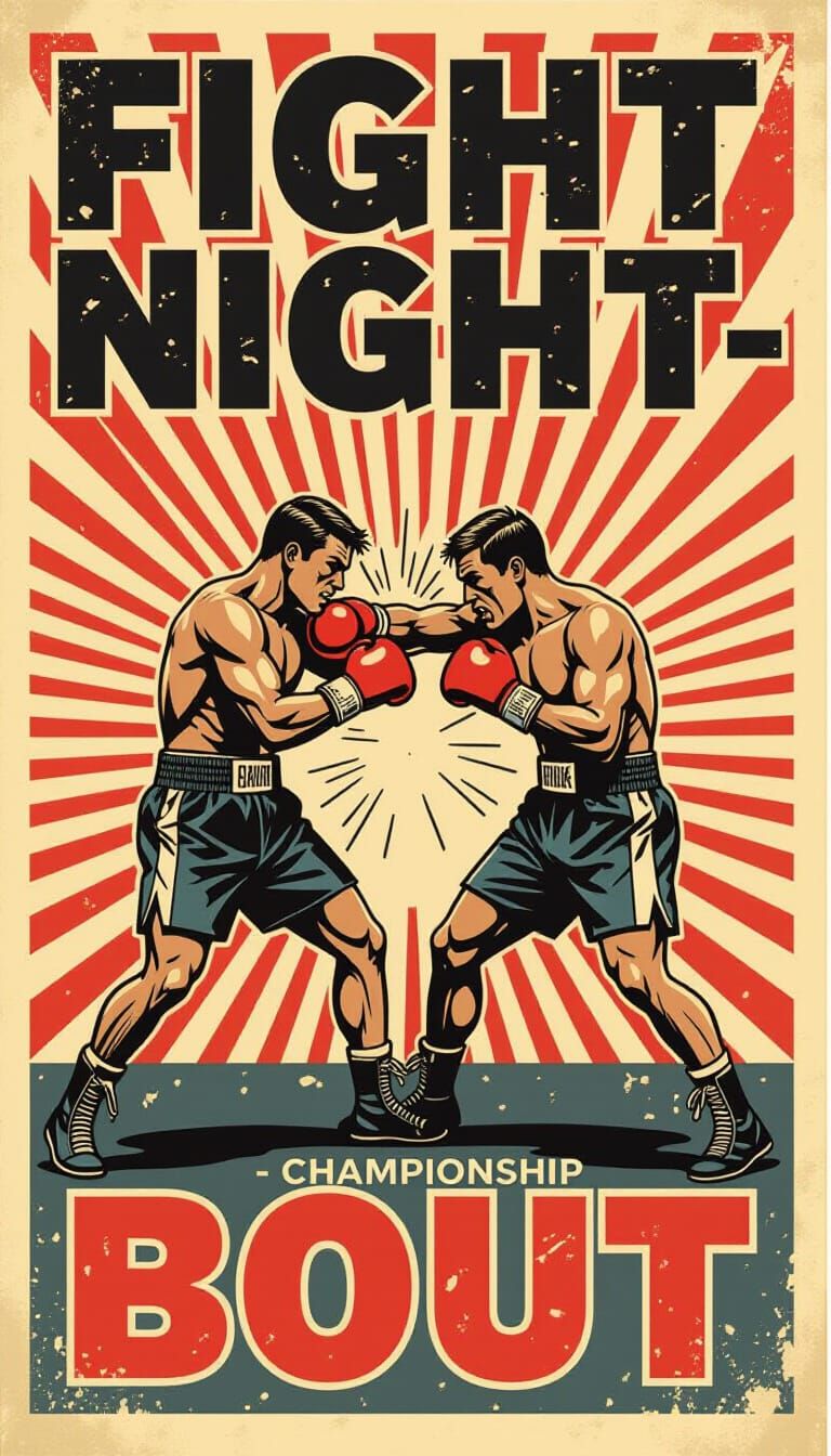 Vintage Boxing Poster: Two Fighters in Dynamic Retro Graphic...