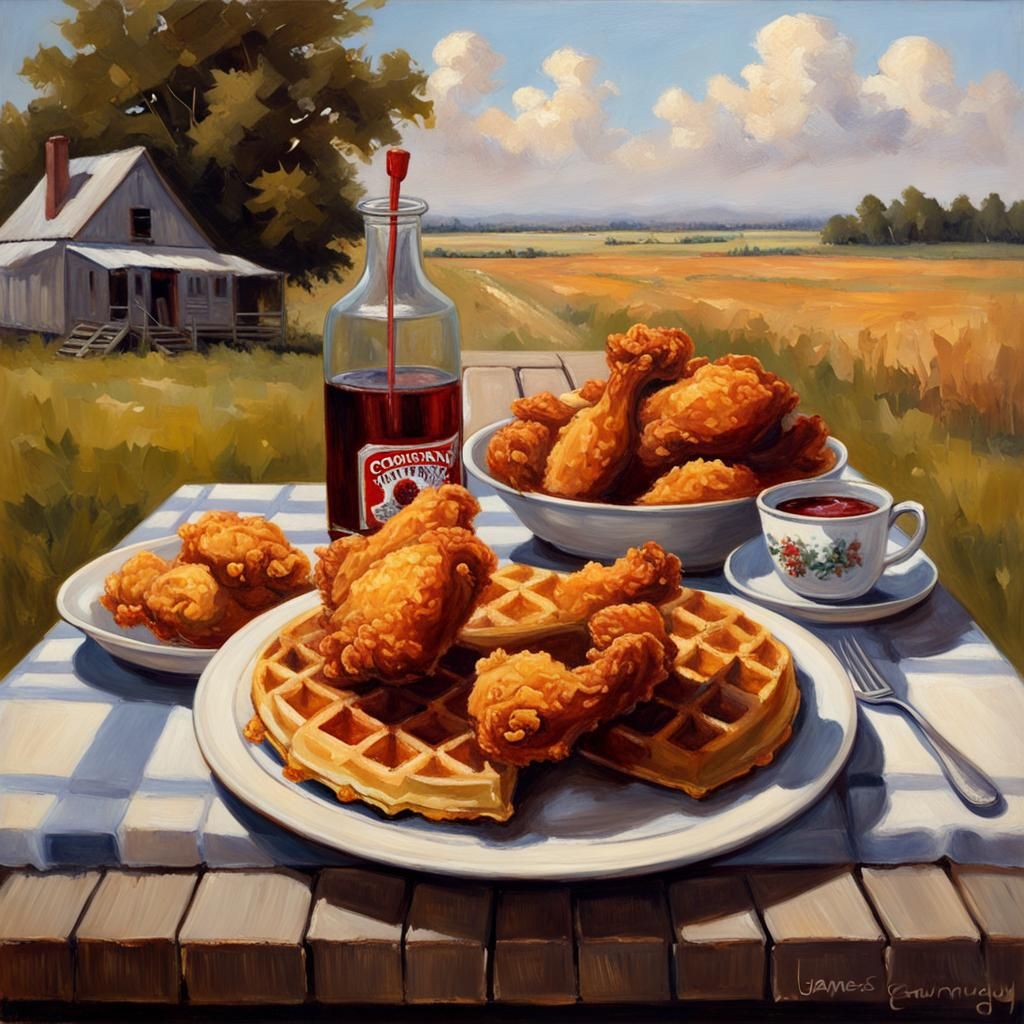 Fried Chicken and Waffles: Oil Painting