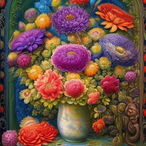 Colorful Flower Bouquet in Maximalist Fantasy Art Style