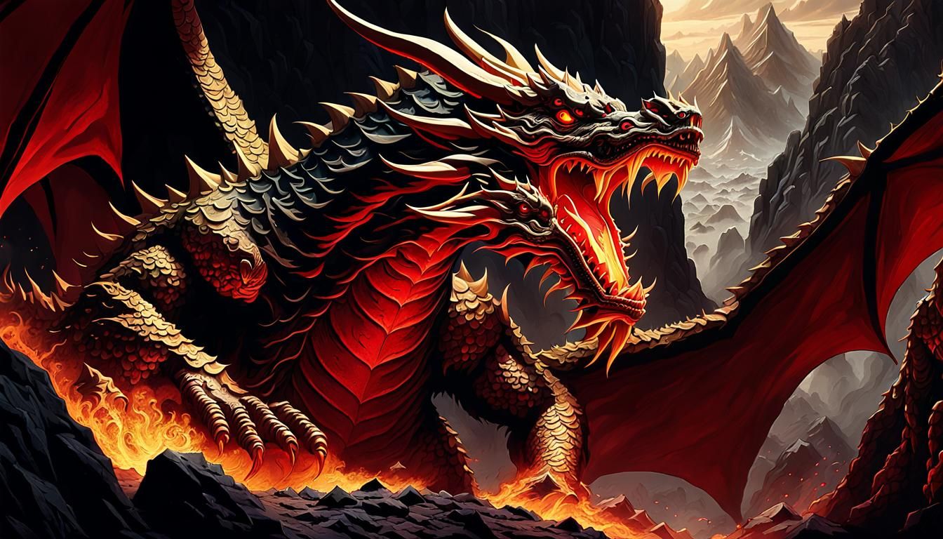 Three-Headed Dragon Emerges: Dark Fantasy Concept Art