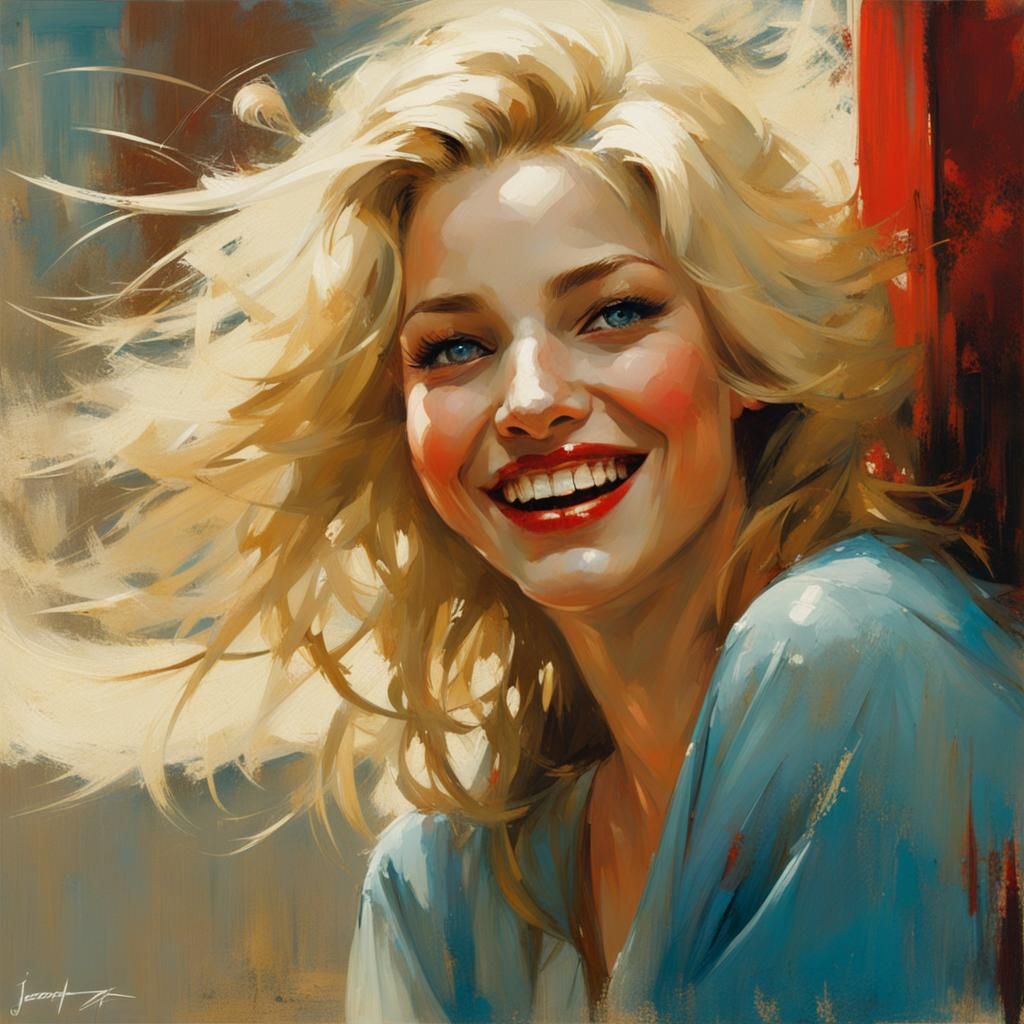 Laughing Woman Portrait Blending Artistic Genres