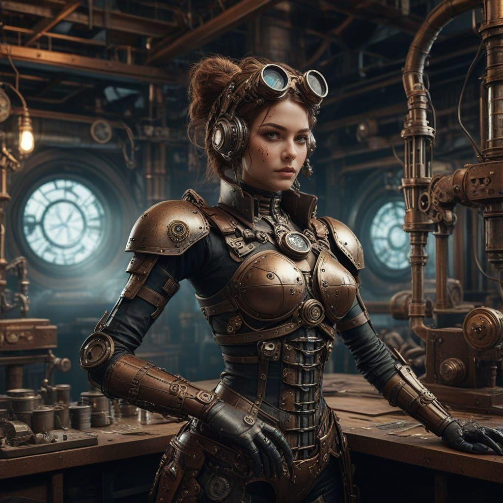 Ethereal Steampunk Siren in a Gilded Grotto