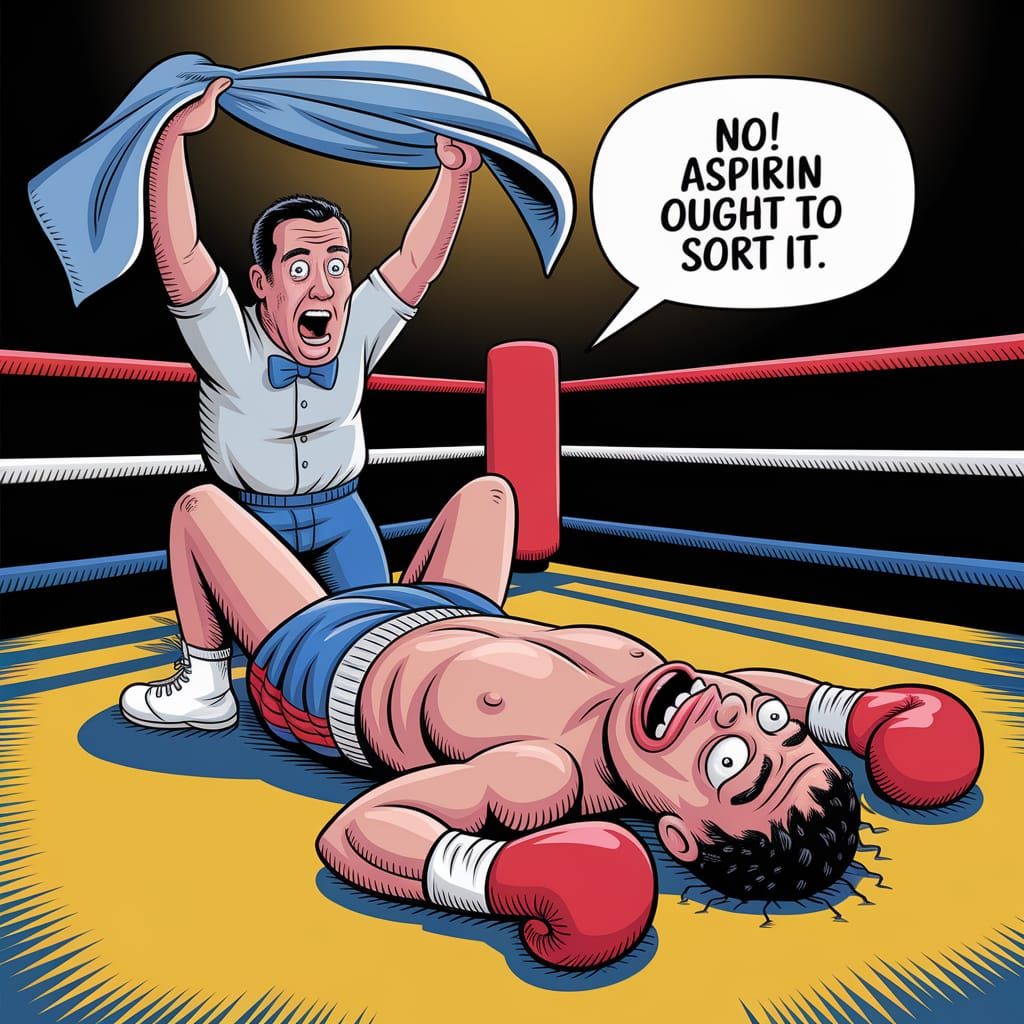 Humorous Cartoon Boxer Refuses to Quit