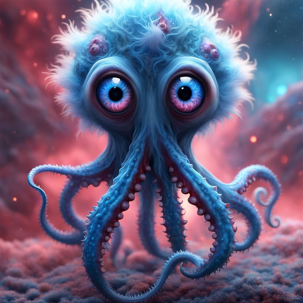 Adorable Horror: Alien Octopus Baby in Fantasy Core Art