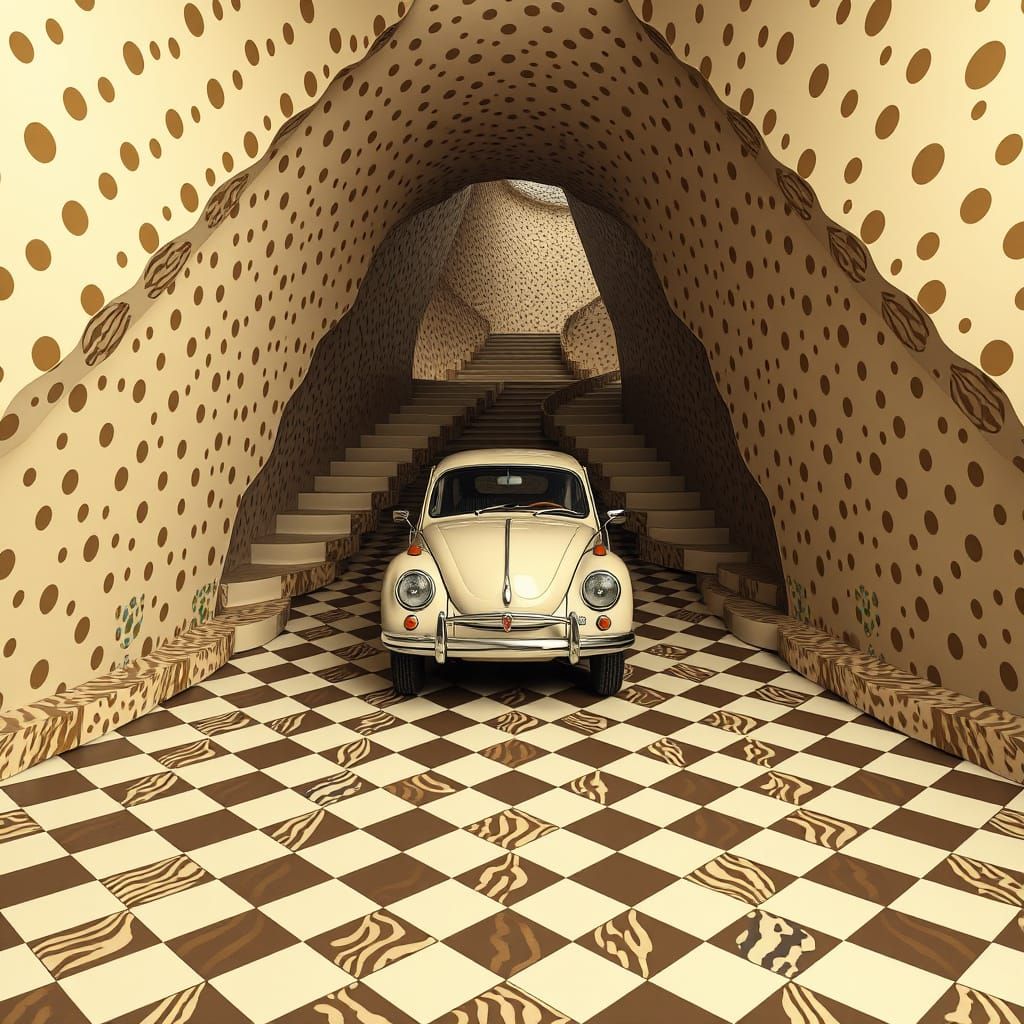 Impossible Car Garage with Tessellating Patterns and Vintage...