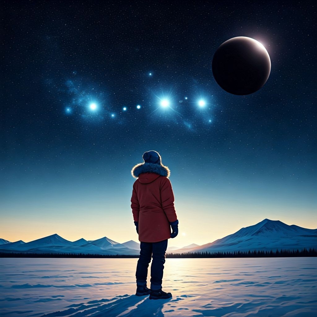 Lunar Eclipse Over Snowy Canadian Landscape