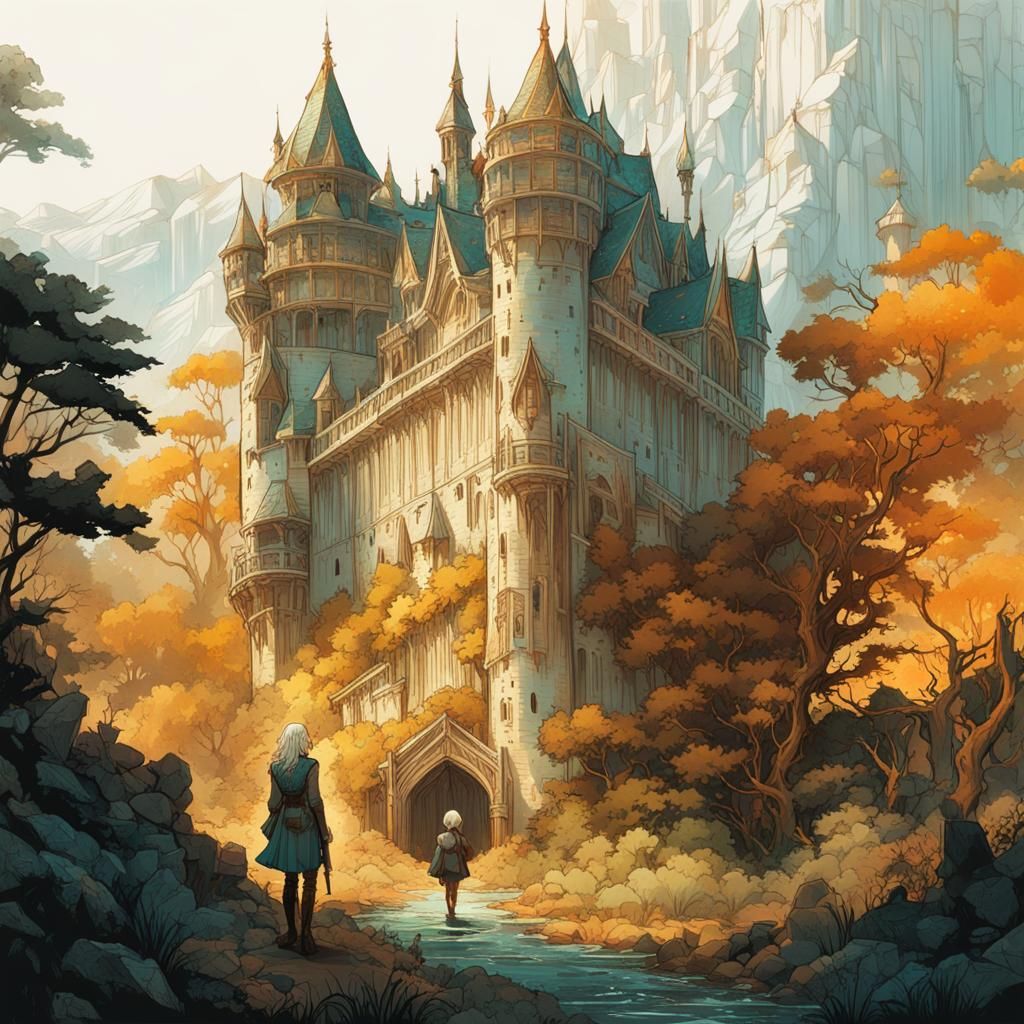 Cirilla at the Castle: Digital Art with Luminous Colors