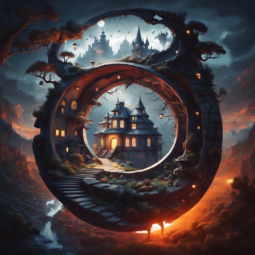 Surreal Stargate Portal in a Haunted Dream World